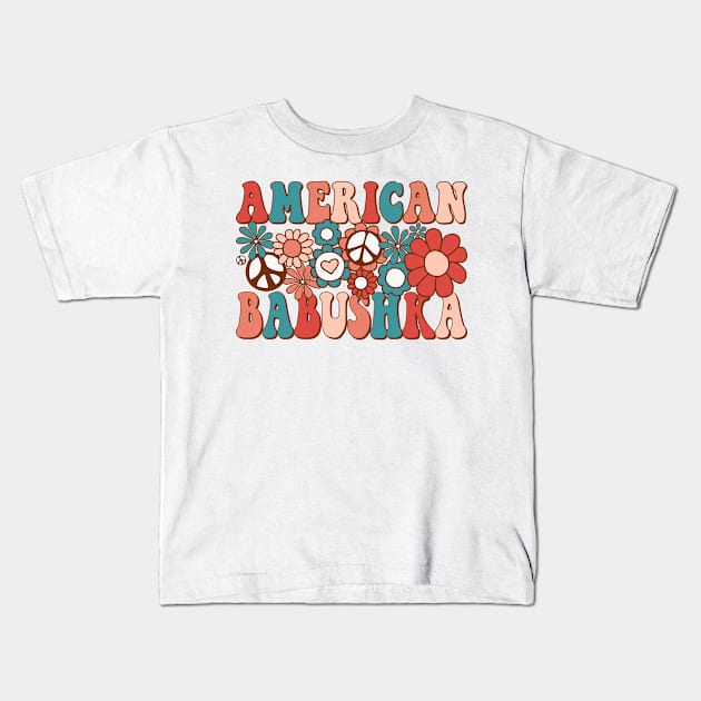 Retro Groovy American Babushka Matching Family 4th of July Kids T-Shirt by BramCrye